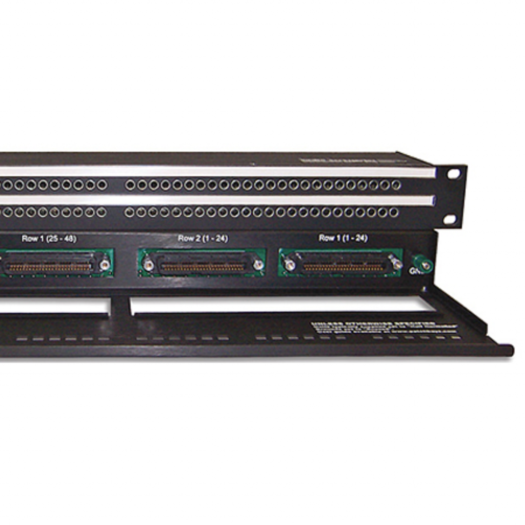 2x48 Intercom audio patchbay front and back panel closeup